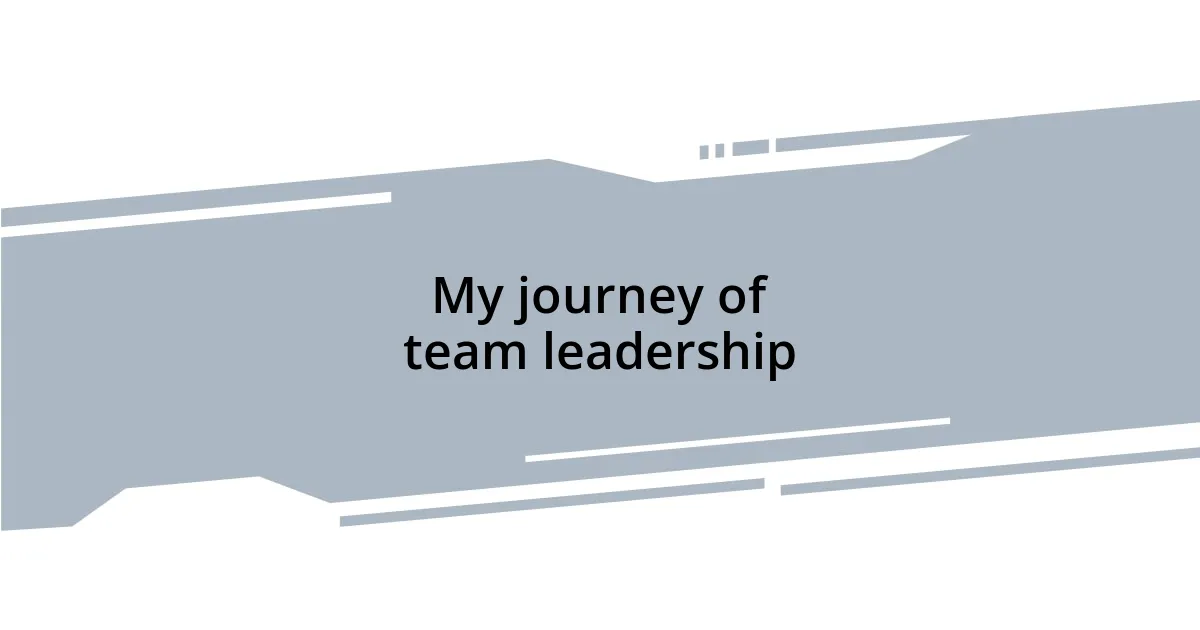 My journey of team leadership